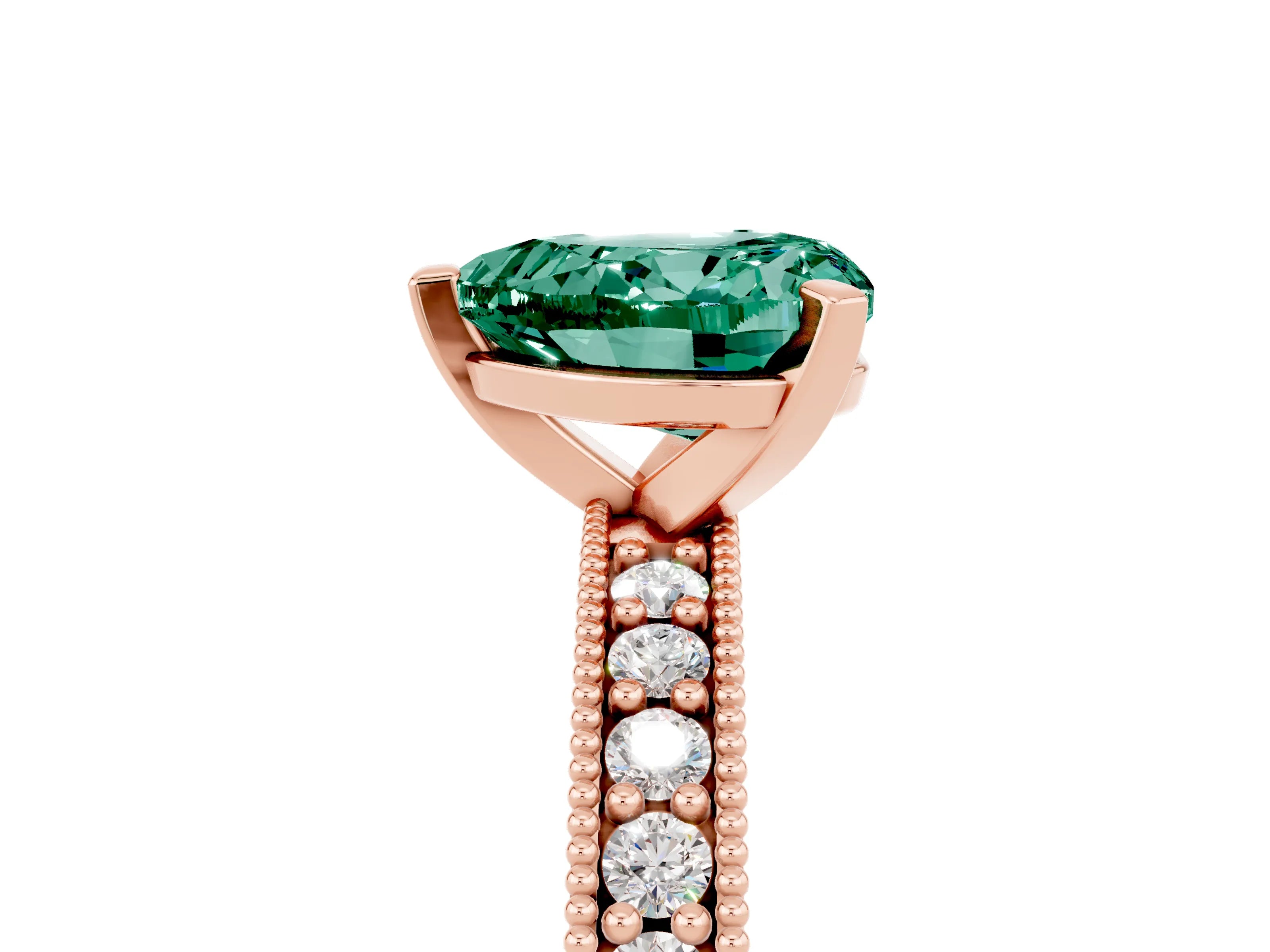 Rose gold Heart Cut Green Sapphire Milgrain Pavé Engagement Ring with Four-Prong Setting_17