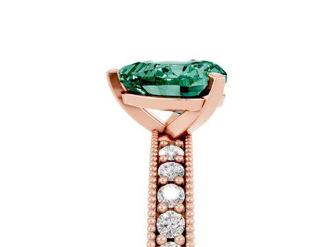 Rose gold Heart Cut Green Sapphire Milgrain Pavé Engagement Ring with Four-Prong Setting_17