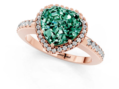 Rose gold Heart Cut Green Sapphire Pavé Halo Ring with Four-Prong Setting_13