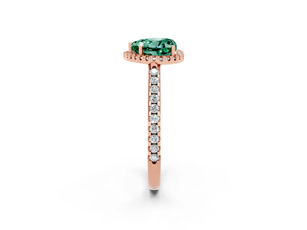 Rose gold Heart Cut Green Sapphire Pavé Halo Ring with Four-Prong Setting