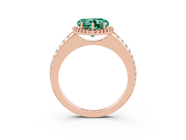 Rose gold Heart Cut Green Sapphire Pavé Halo Ring with Four-Prong Setting