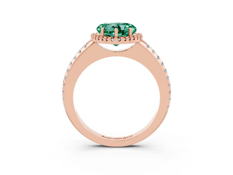 Rose gold Heart Cut Green Sapphire Pavé Halo Ring with Four-Prong Setting_15