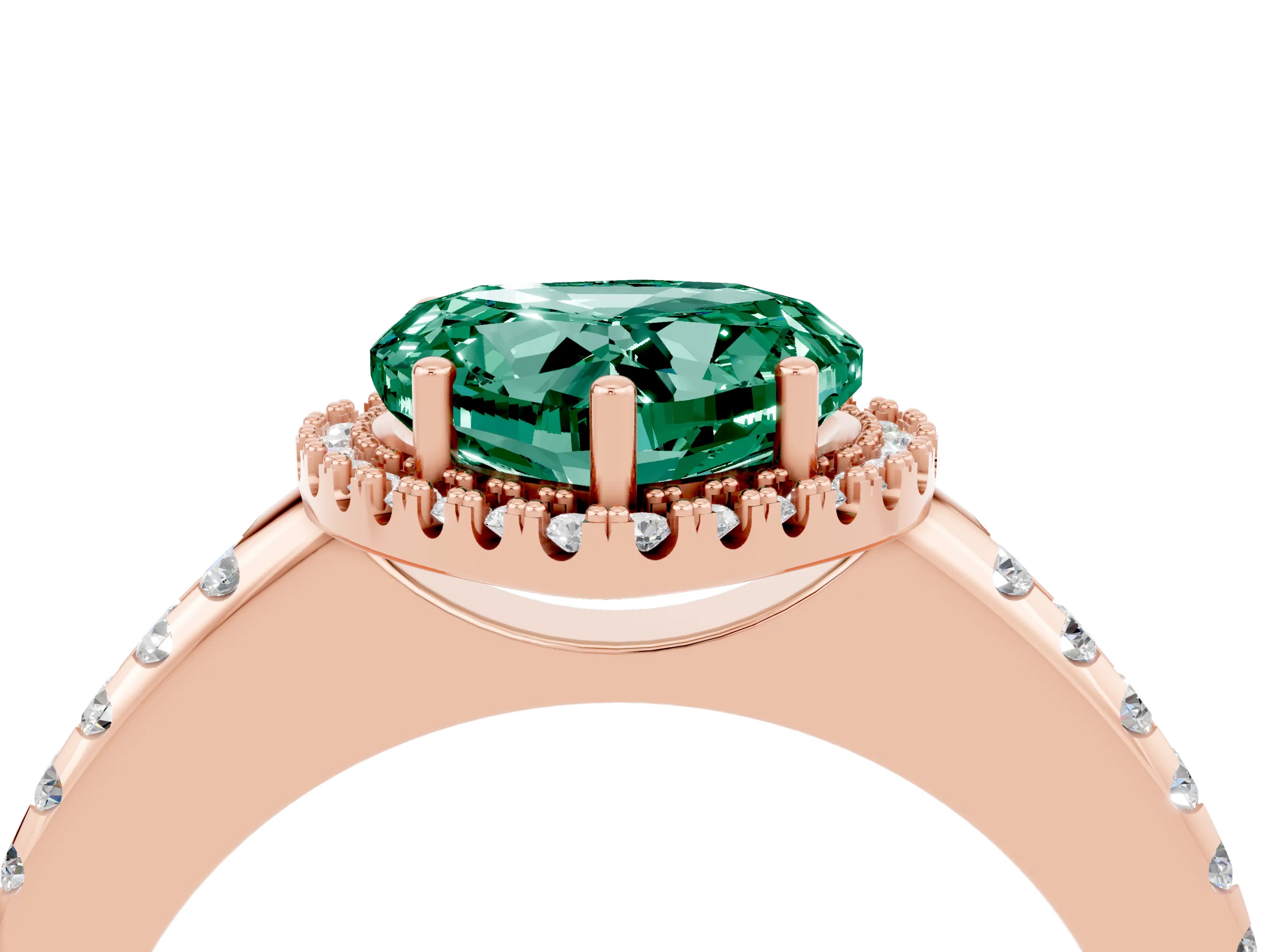 Rose gold Heart Cut Green Sapphire Pavé Halo Ring with Four-Prong Setting_16