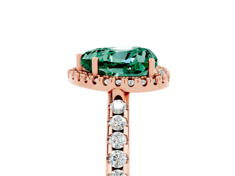 Rose gold Heart Cut Green Sapphire Pavé Halo Ring with Four-Prong Setting_17