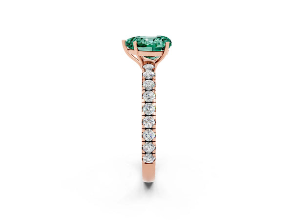 Rose gold Heart Cut Green Sapphire Pavé Solitaire Engagement Ring with Four-Prong Setting
