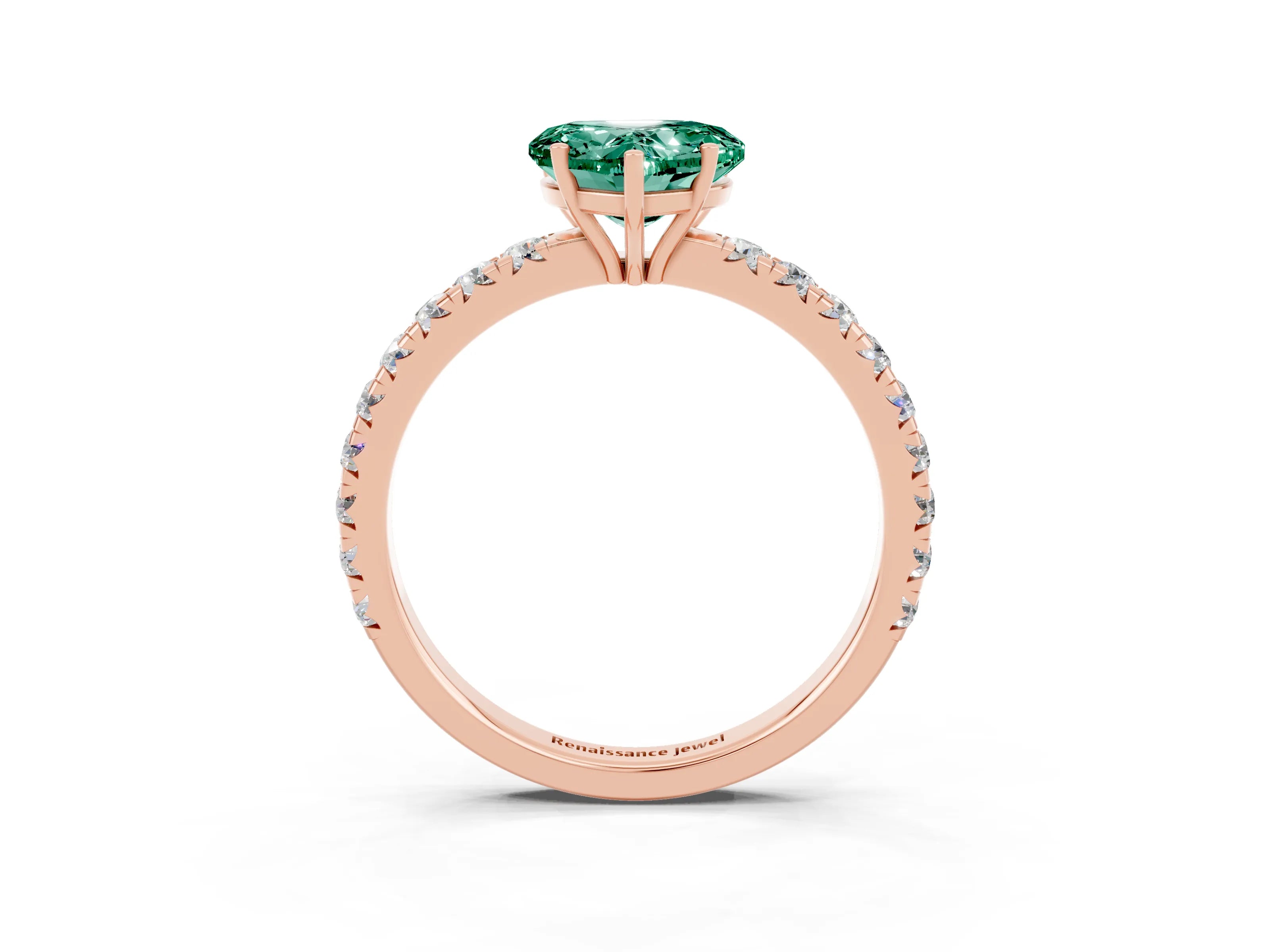Rose gold Heart Cut Green Sapphire Pavé Solitaire Engagement Ring with Four-Prong Setting_15