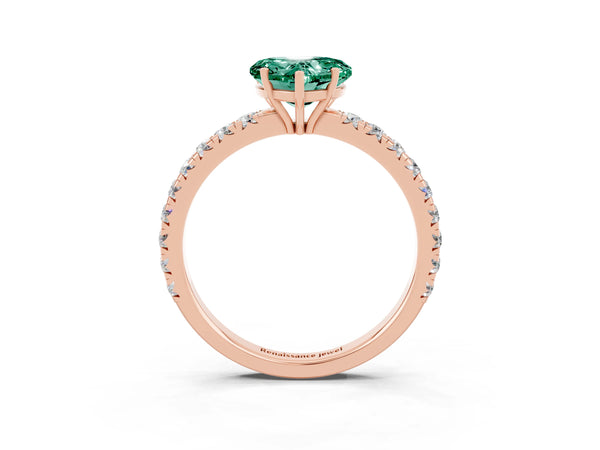 Rose gold Heart Cut Green Sapphire Pavé Solitaire Engagement Ring with Four-Prong Setting