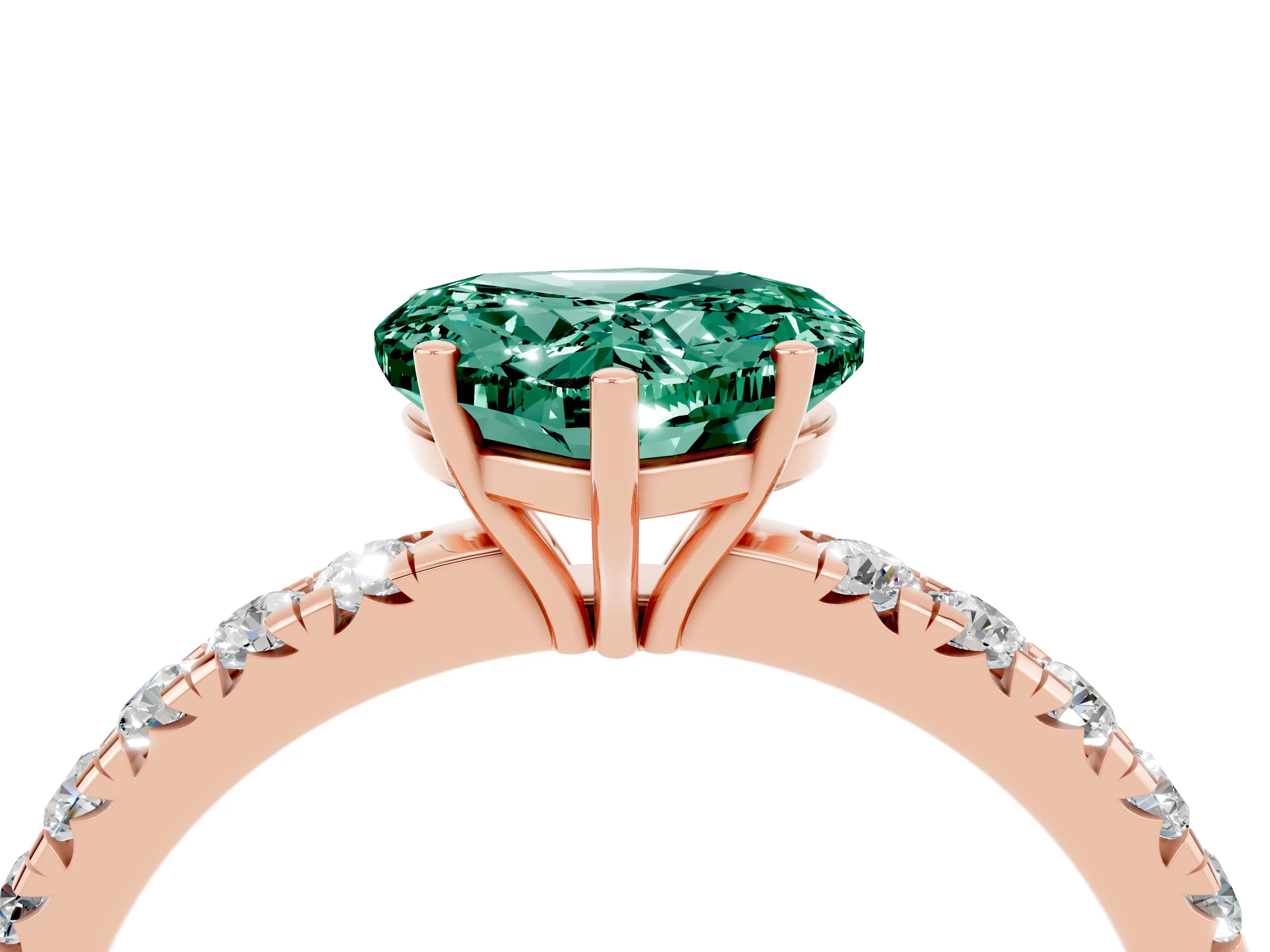 Rose gold Heart Cut Green Sapphire Pavé Solitaire Engagement Ring with Four-Prong Setting_16