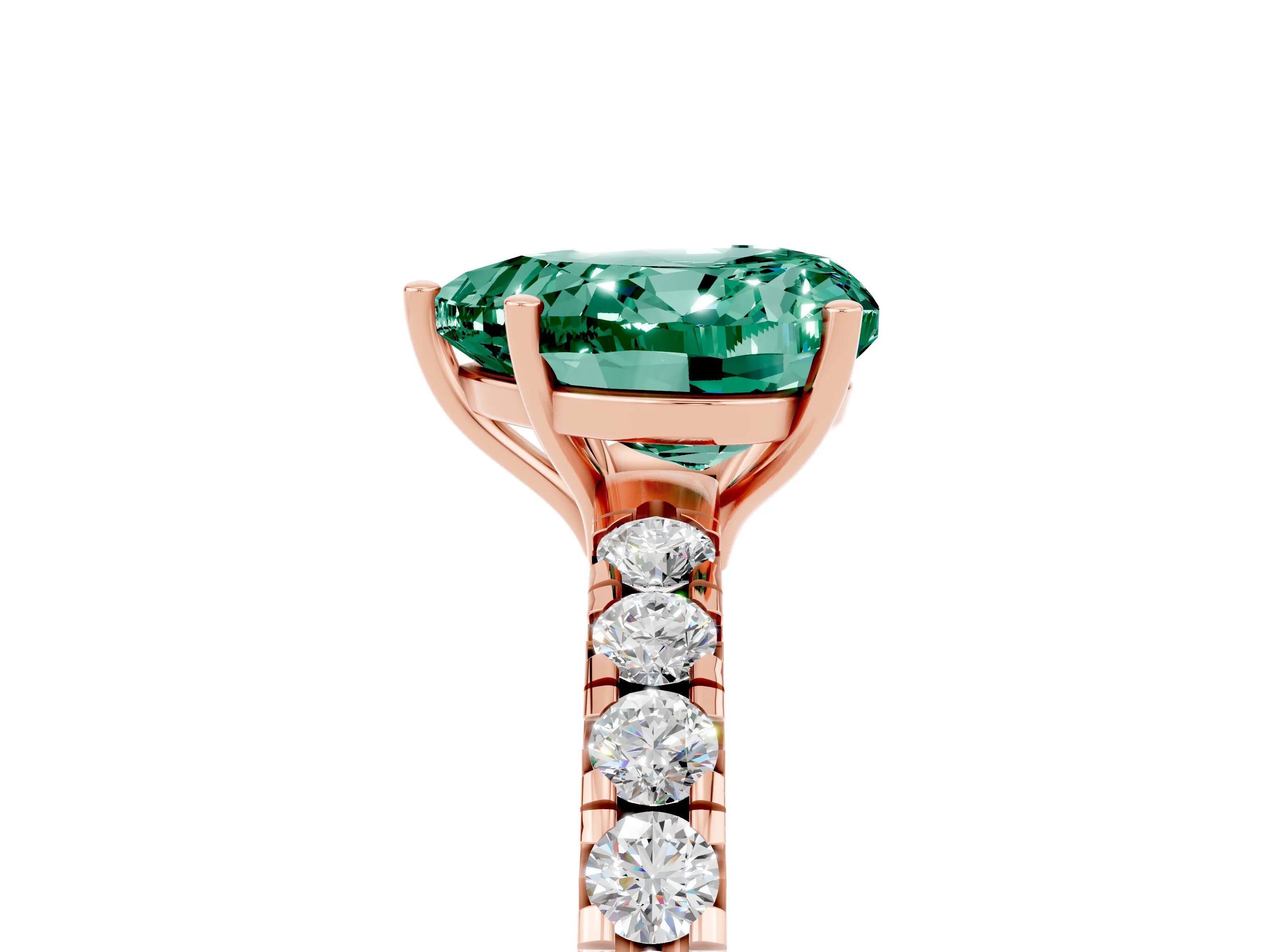 Rose gold Heart Cut Green Sapphire Pavé Solitaire Engagement Ring with Four-Prong Setting_17