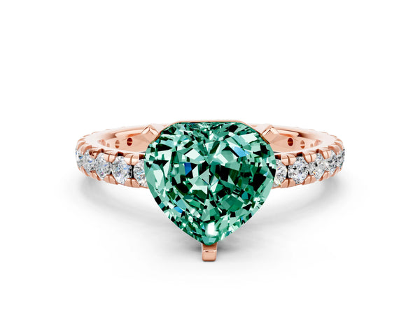Rose gold Heart Cut Green Sapphire Pavé Solitaire Ring with Round Band and Prong Setting