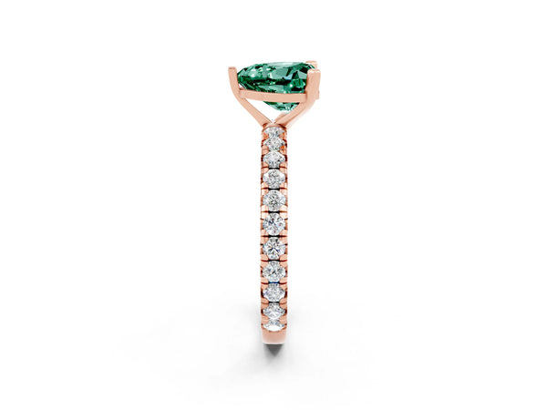 Rose gold Heart Cut Green Sapphire Pavé Solitaire Ring with Round Band and Prong Setting