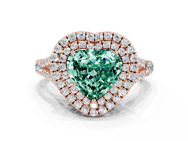 Rose gold Heart Cut Green Sapphire Pavé Split Shank Double Halo Engagement Ring