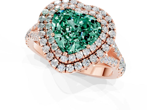 Rose gold Heart Cut Green Sapphire Pavé Split Shank Double Halo Engagement Ring_1