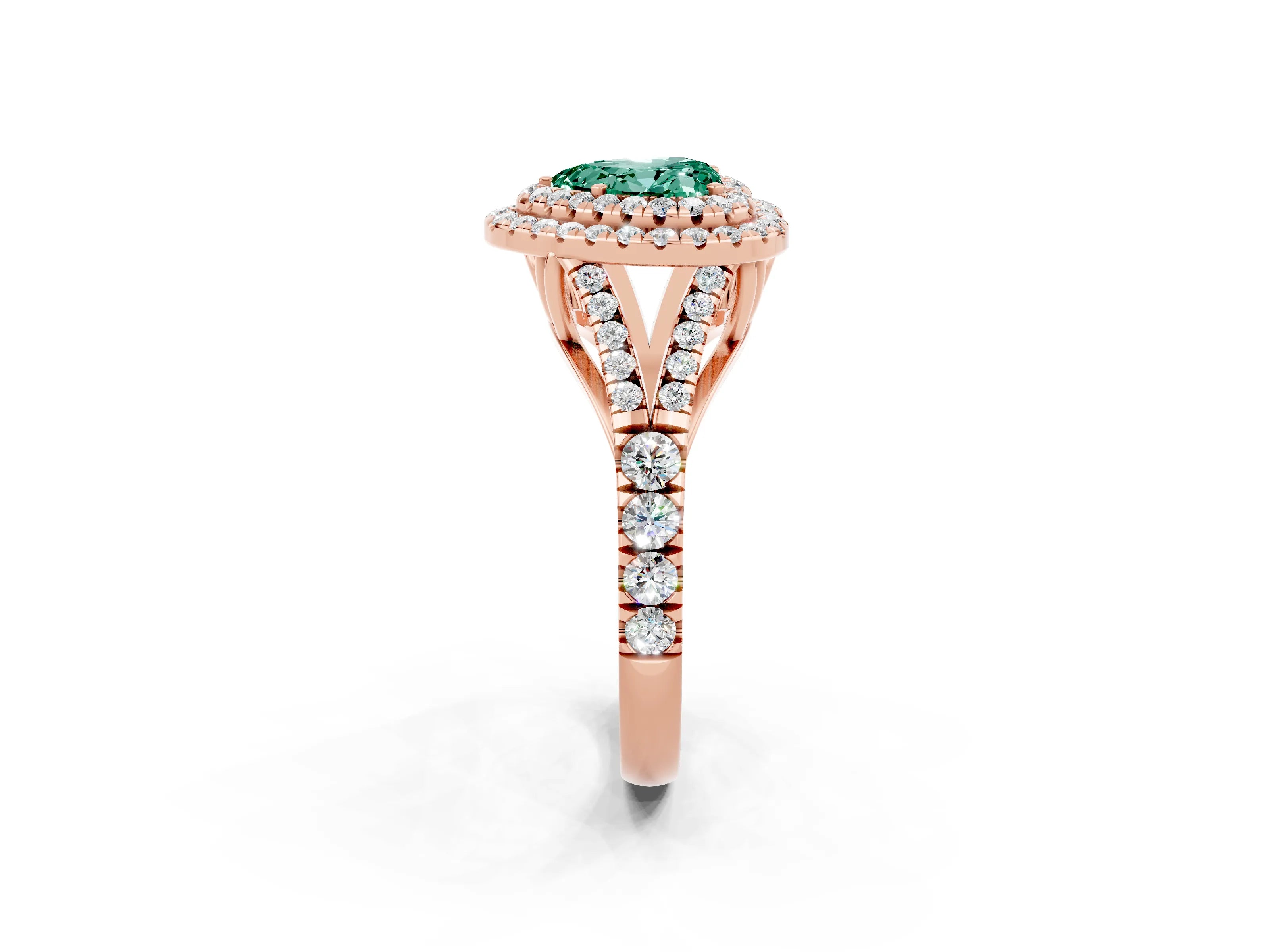Rose gold Heart Cut Green Sapphire Pavé Split Shank Double Halo Engagement Ring_2