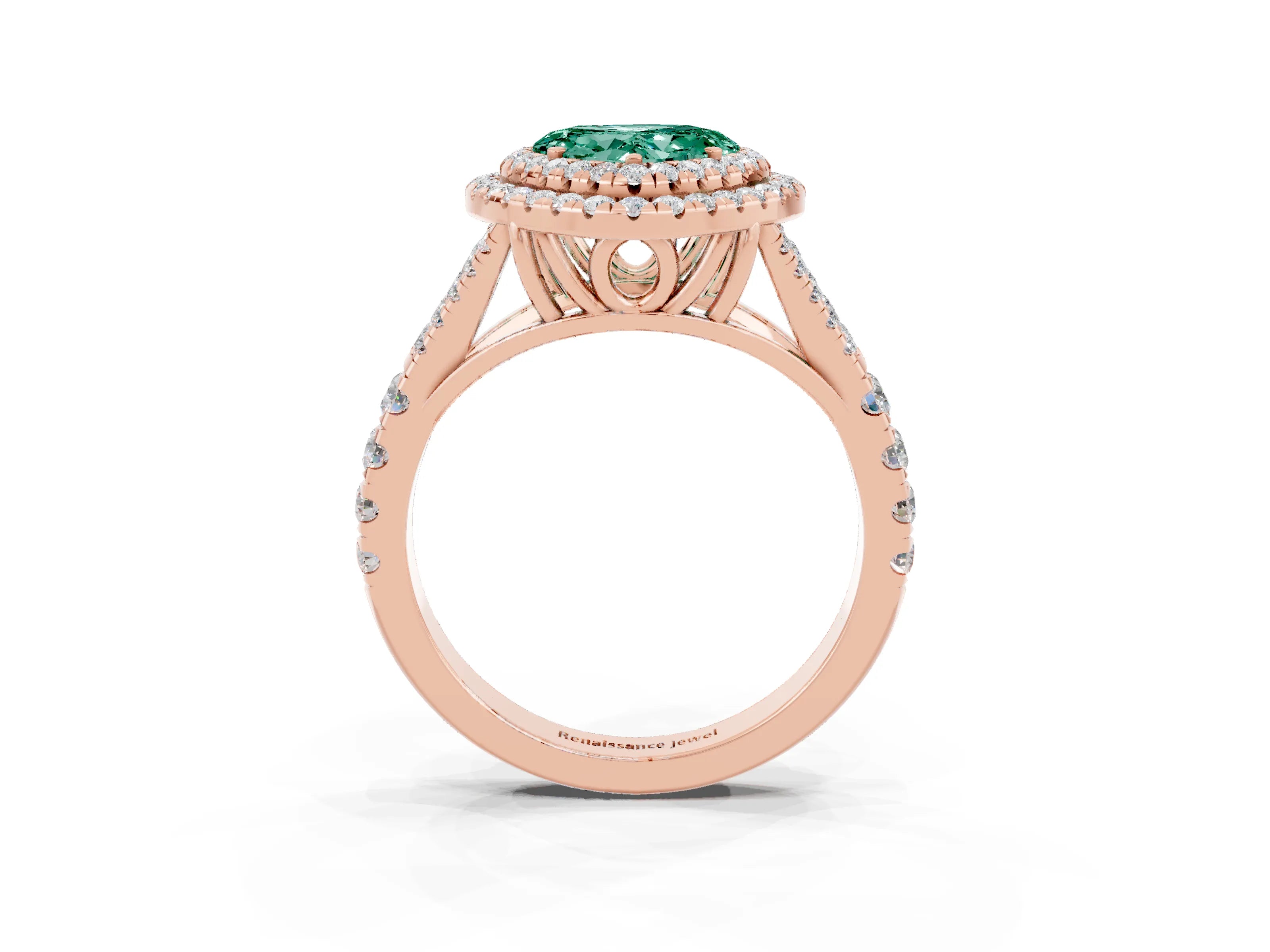 Rose gold Heart Cut Green Sapphire Pavé Split Shank Double Halo Engagement Ring_3