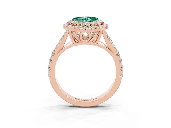 Rose gold Heart Cut Green Sapphire Pavé Split Shank Double Halo Engagement Ring