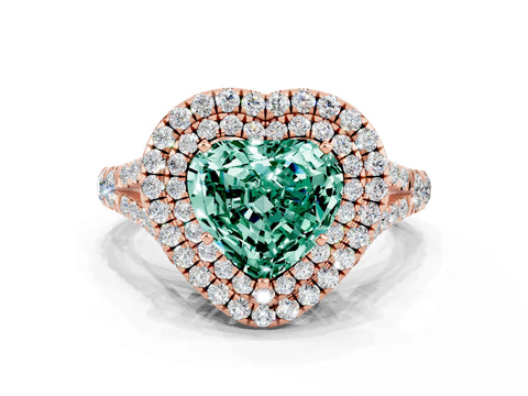 Rose gold Heart Cut Green Sapphire Pavé Split Shank Double Halo Engagement Ring