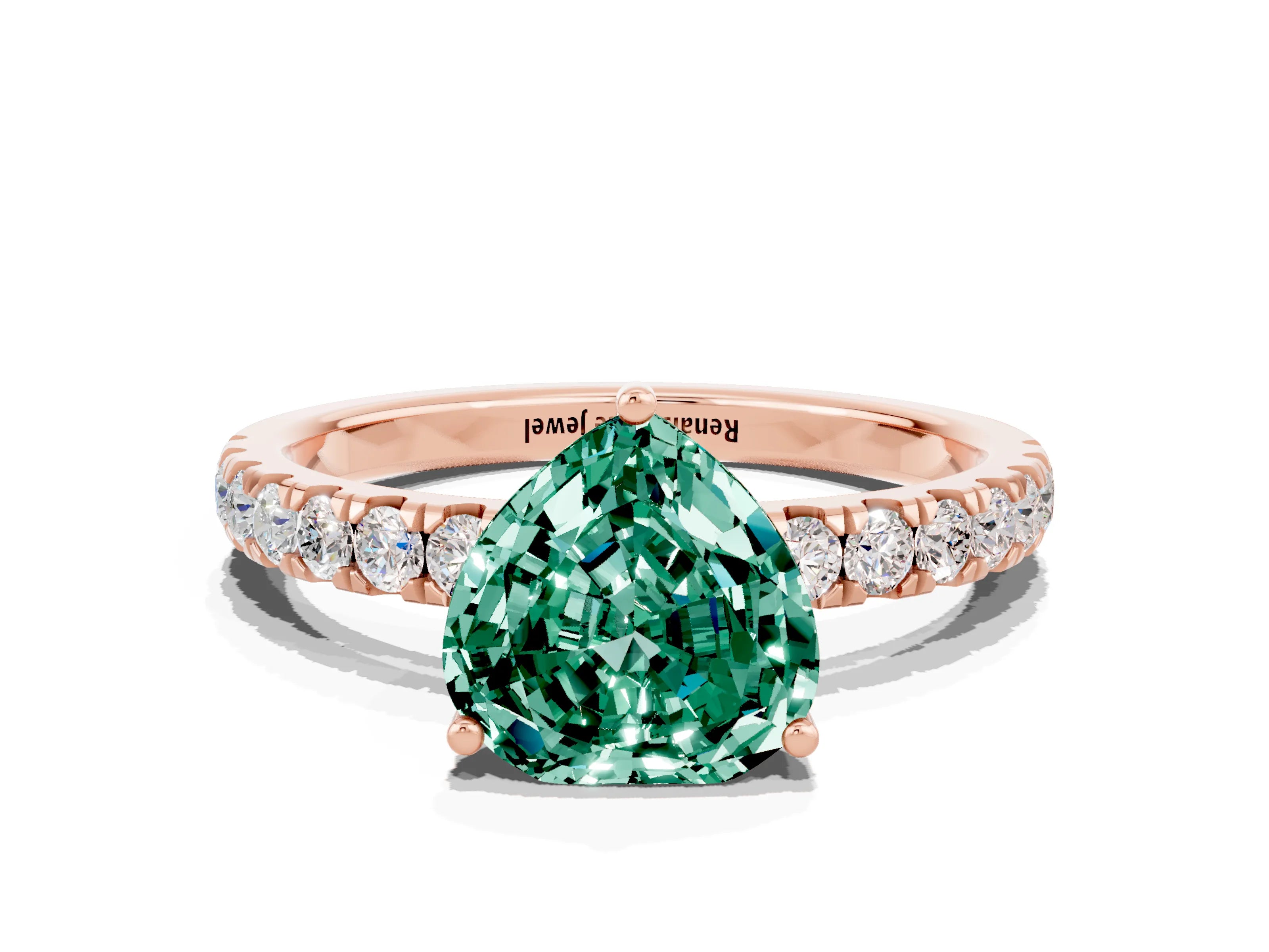 Rose gold Heart Cut Green Sapphire Pave Band Solitaire Ring with Four-Prong Setting_24