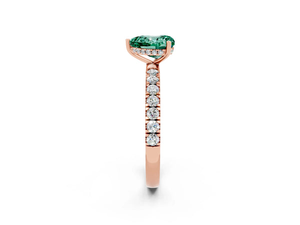 Rose gold Heart Cut Green Sapphire Pave Band Solitaire Ring with Round  and Prong Setting