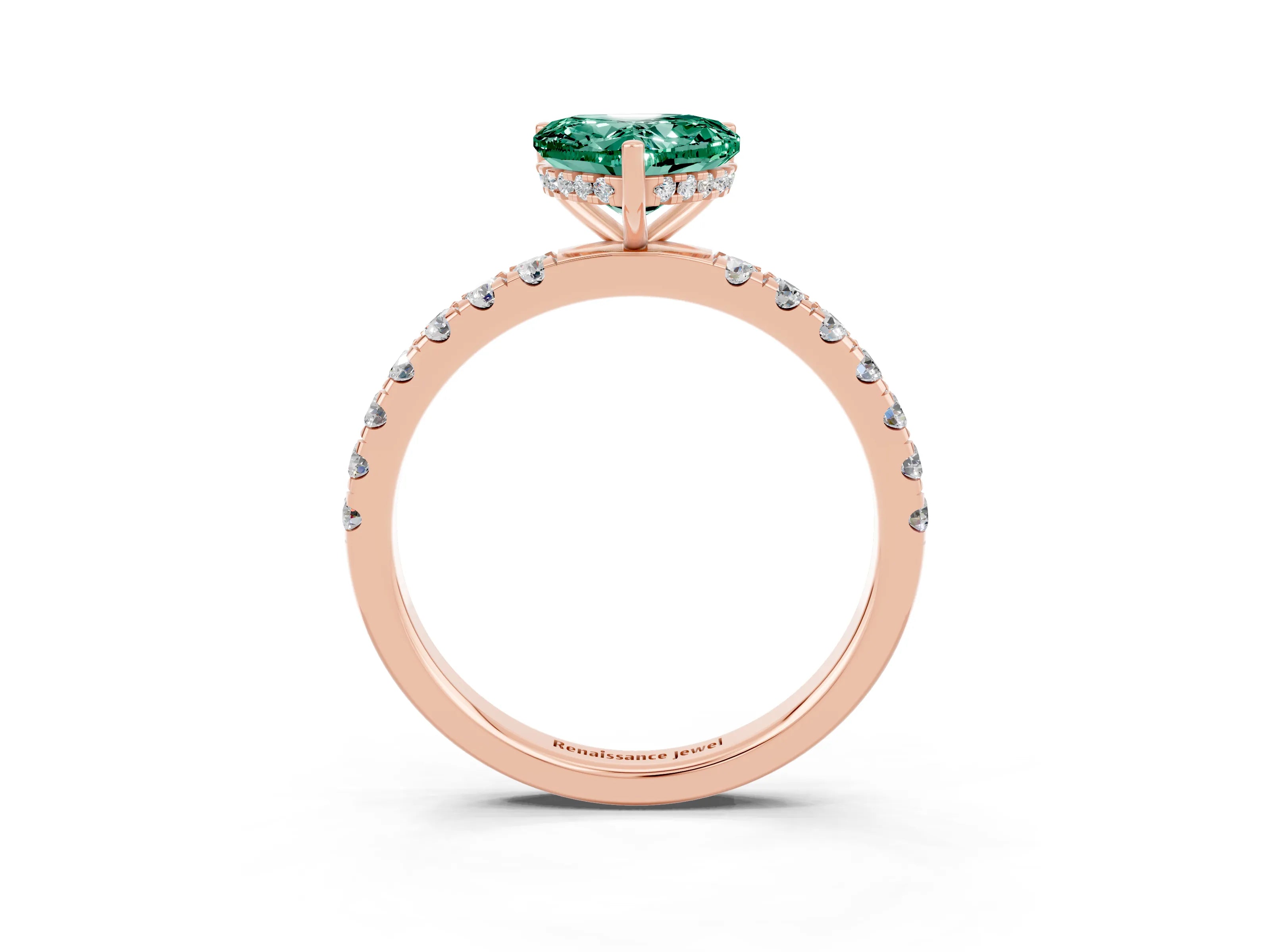 Rose gold Heart Cut Green Sapphire Pave Band Solitaire Ring with Four-Prong Setting_27