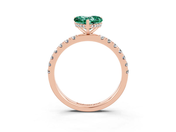 Rose gold Heart Cut Green Sapphire Pave Band Solitaire Ring with Round  and Prong Setting