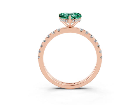 Rose gold Heart Cut Green Sapphire Pave Band Solitaire Ring with Four-Prong Setting_27