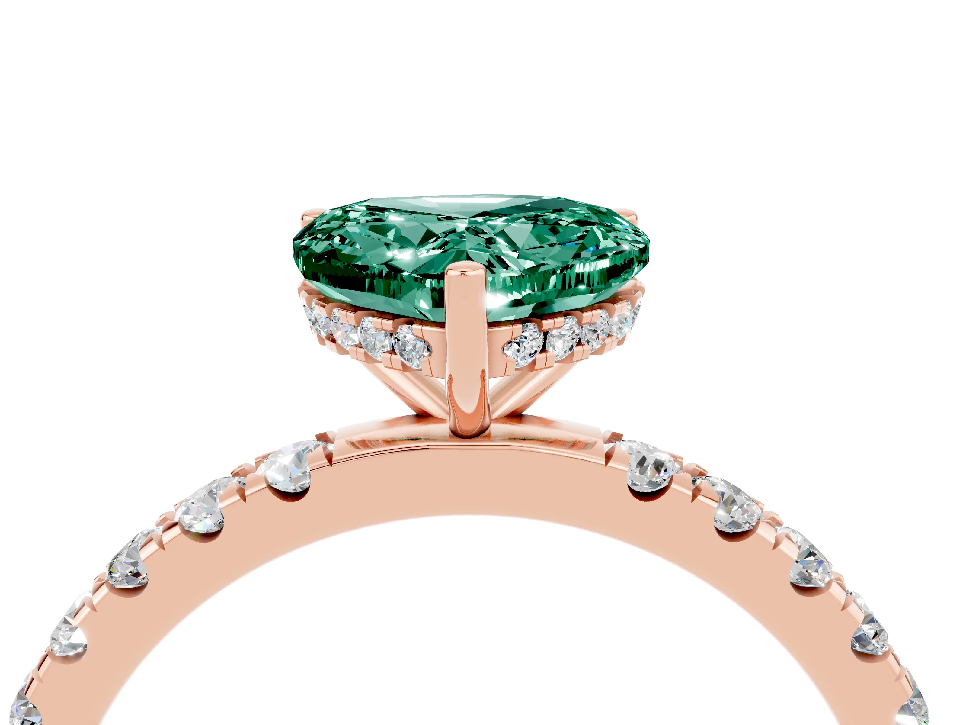 Rose gold Heart Cut Green Sapphire Pave Band Solitaire Ring with Four-Prong Setting_28