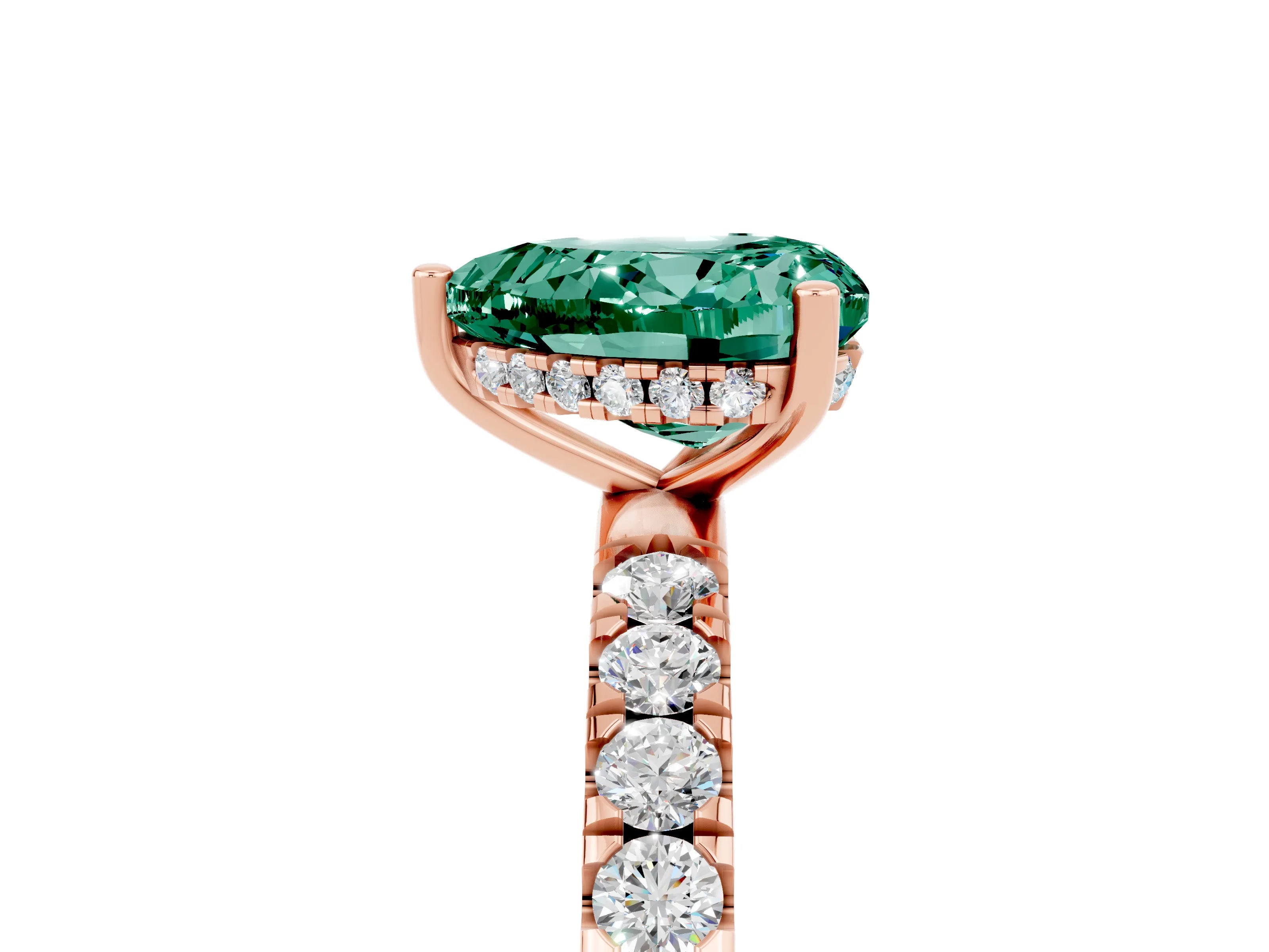 Rose gold Heart Cut Green Sapphire Pave Band Solitaire Ring with Four-Prong Setting_29