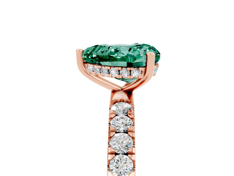 Rose gold Heart Cut Green Sapphire Pave Band Solitaire Ring with Four-Prong Setting_29