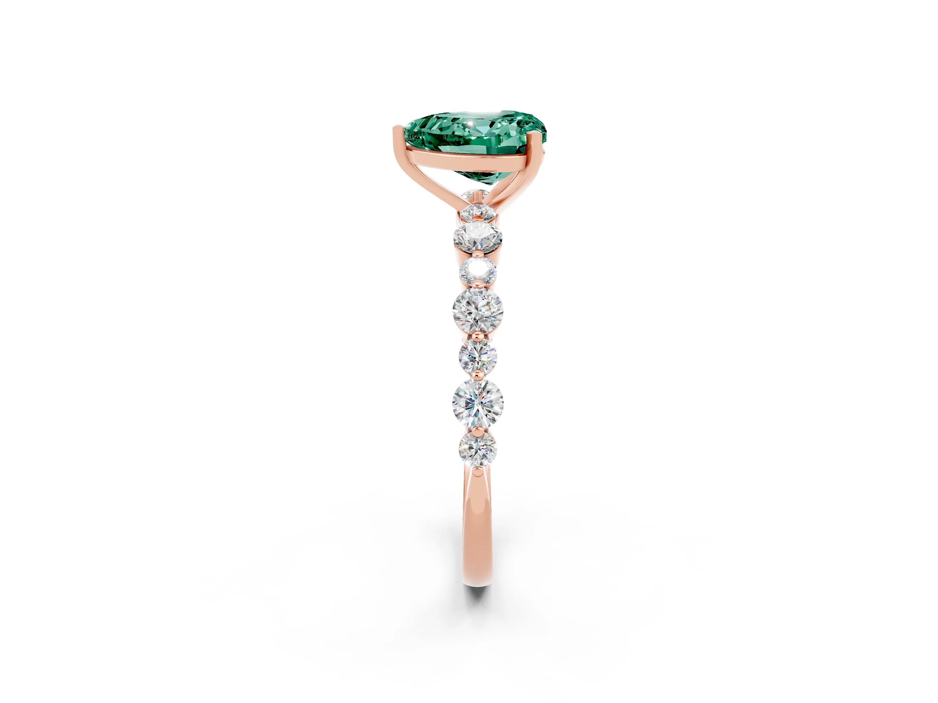 Rose gold Heart Cut Green Sapphire Prong Set Engagement Ring with Pavé Band_2