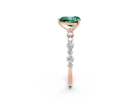 Rose gold Heart Cut Green Sapphire Prong Set Engagement Ring with Pavé Band_2