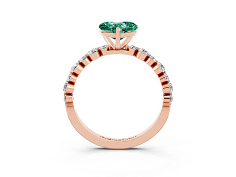 Rose gold Heart Cut Green Sapphire Prong Set Engagement Ring with Pavé Band_3