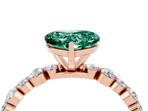 Rose gold Heart Cut Green Sapphire Prong Set Engagement Ring with Pavé Band_4