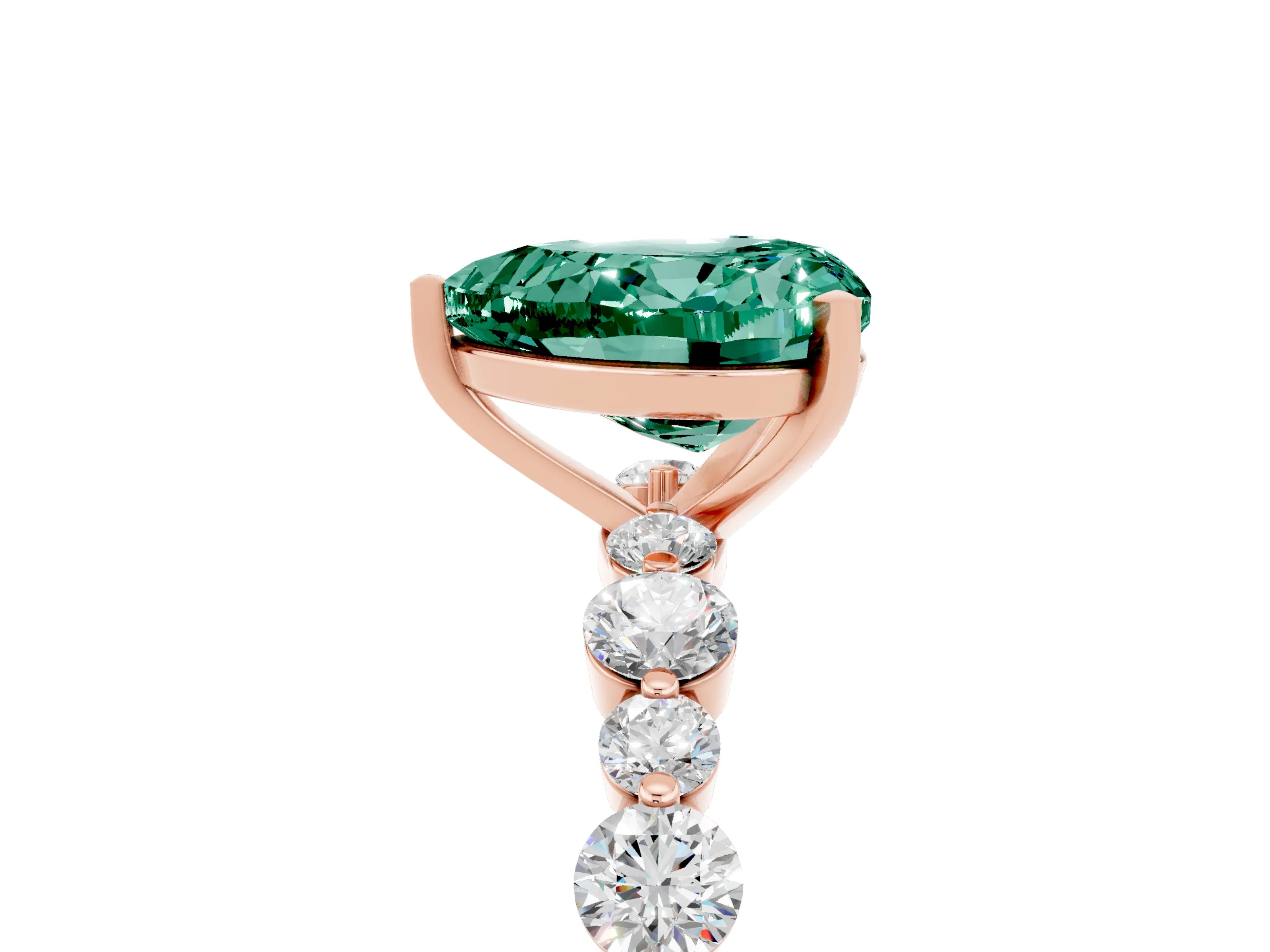 Rose gold Heart Cut Green Sapphire Prong Set Engagement Ring with Pavé Band_5