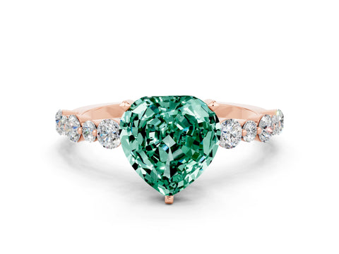 Rose gold Heart Cut Green Sapphire Prong Set Engagement Ring with Pavé Band