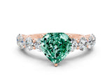 Rose gold Heart Cut Green Sapphire Prong Setting with Side Stones on a Pave Band