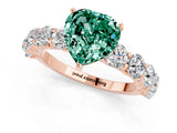 Rose gold Heart Cut Green Sapphire Prong Setting with Side Stones on a Pave Band_1