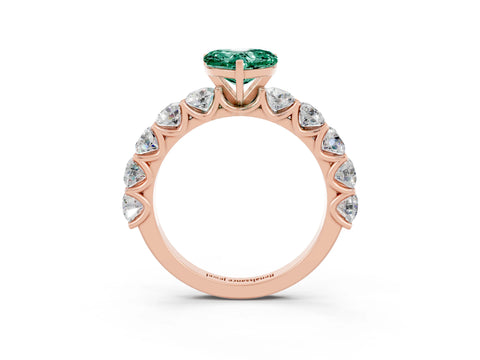 Rose gold Heart Cut Green Sapphire Prong Setting with Side Stones on a Pave Band_3