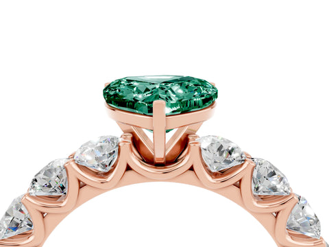 Rose gold Heart Cut Green Sapphire Prong Setting with Side Stones on a Pave Band_4