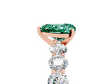Rose gold Heart Cut Green Sapphire Prong Setting with Side Stones on a Pave Band_5