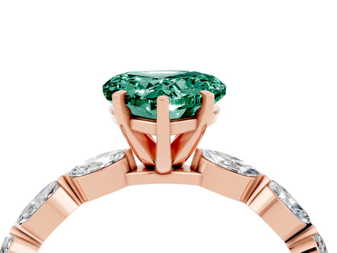 Rose gold Heart Cut Green Sapphire Ring with Marquise Side Stones and Prong Setting_4