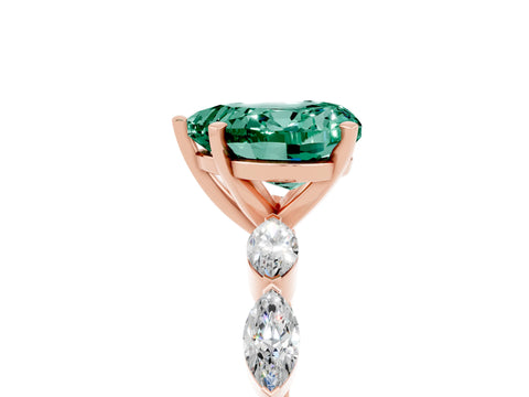 Rose gold Heart Cut Green Sapphire Ring with Marquise Side Stones and Prong Setting_5