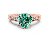 Rose gold Heart Cut Green Sapphire Ring with Milgrain Pavé Band and Four-Prong Setting_12