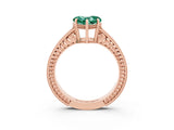 Rose gold Heart Cut Green Sapphire Ring with Milgrain Pavé Band and Four-Prong Setting_15