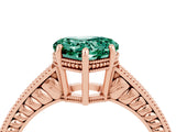 Rose gold Heart Cut Green Sapphire Ring with Milgrain Pavé Band and Four-Prong Setting_16