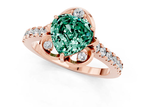 Rose gold Heart Cut Green Sapphire Ring with Pavé Band and Floral Prong Setting_1