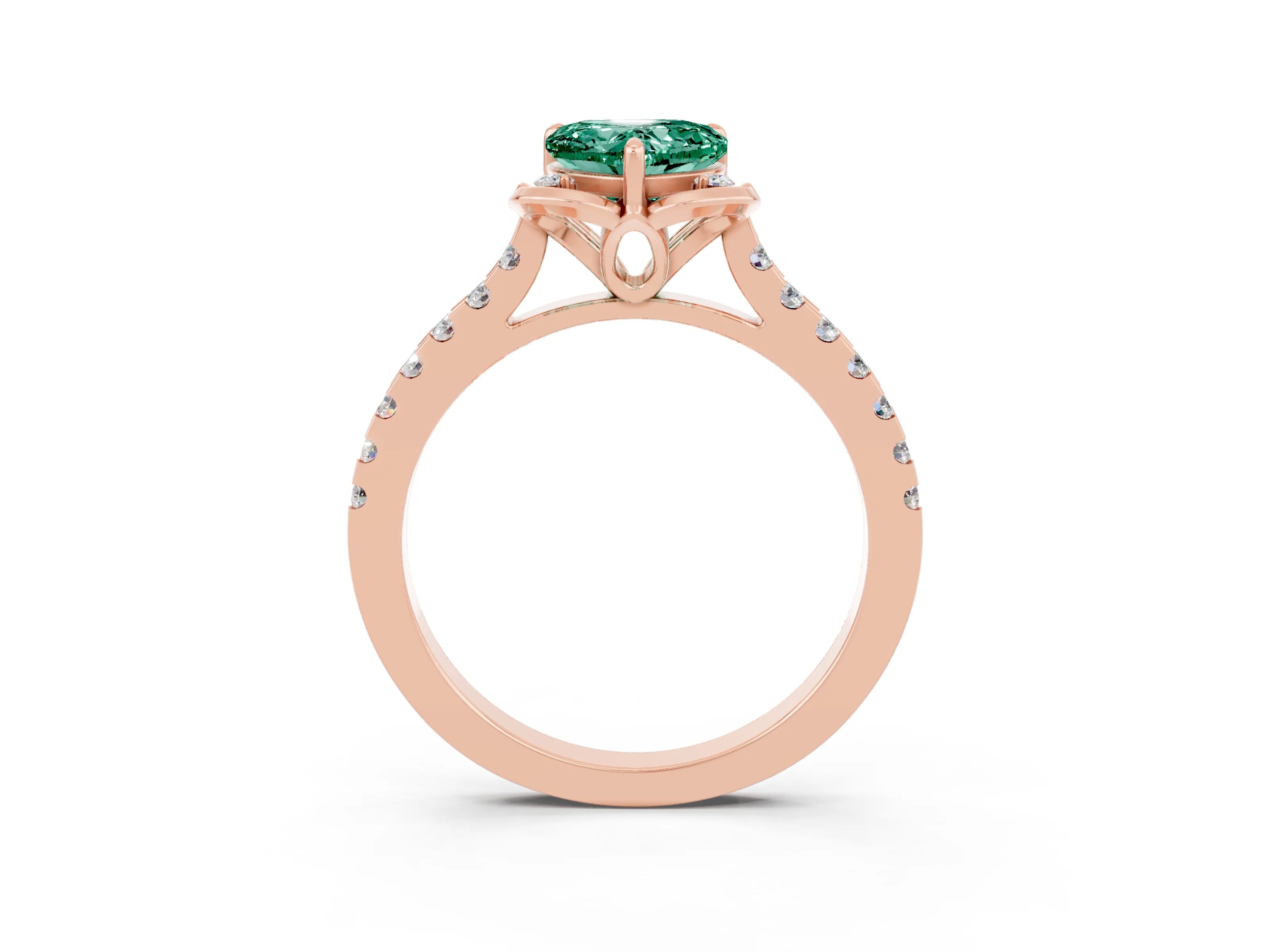 Rose gold Heart Cut Green Sapphire Ring with Pavé Band and Floral Prong Setting_3