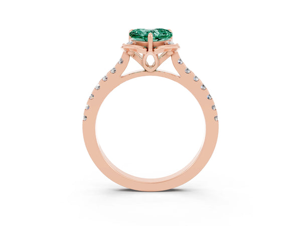 Rose gold Heart Cut Green Sapphire Ring with Pavé Band and Floral Prong Setting