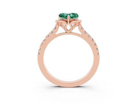 Rose gold Heart Cut Green Sapphire Ring with Pavé Band and Floral Prong Setting_3
