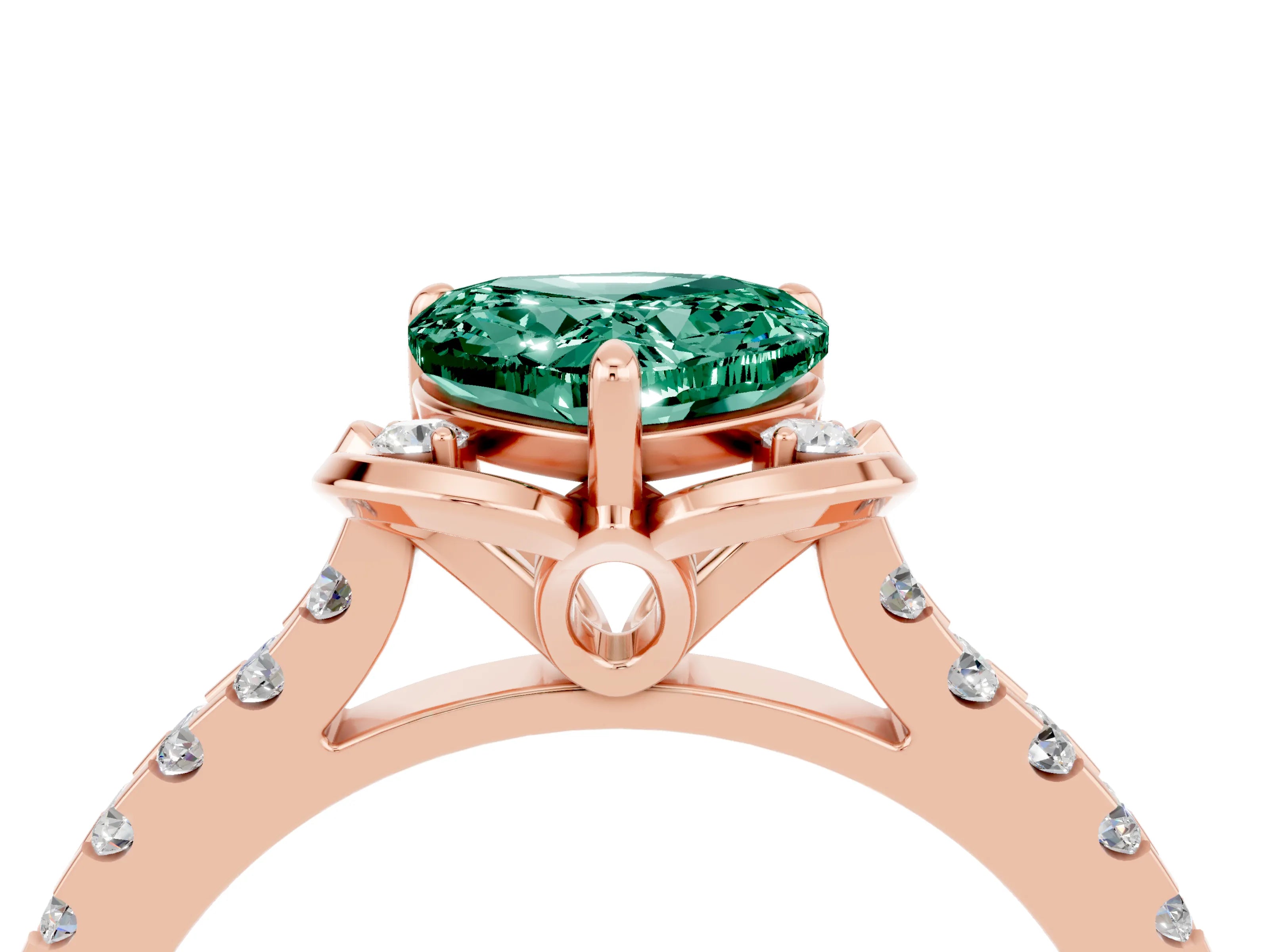 Rose gold Heart Cut Green Sapphire Ring with Pavé Band and Floral Prong Setting_4